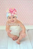 Baby Blue Cotton Hats with Pale Pink Large Peony