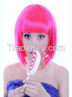 Color Bob wig Purple short straight hair inclined bang ball head