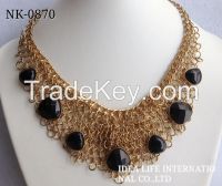gold plating stone charm necklace