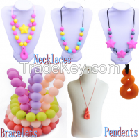 Silicon Necklaces, pendents and bracelets for teething and chewing