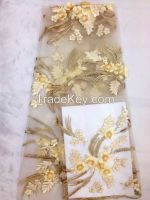 3D emboridery lace fabric. African lace fabric.