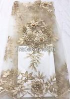 3D emboridery lace fabric. African lace fabric. French net lace