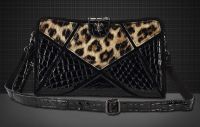 Women Leopard Leather Patchwork Clutch Evening Bag