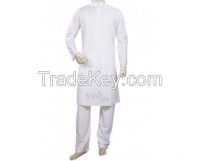 Stylish White Knee Length Cotton Kurta Pyjama Set