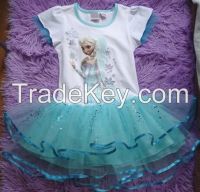 2014 newest Fashion Frozen Princess Elsa Sofia Short Sleeve Dress Children Girls Pompon Gauze Dresses Baby Girl Party Tutu Ball Gown Dresses