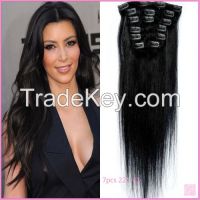 18&quot; #1 silk straight brazilian clip in hair extension