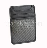 Genuine Leather Carbon Fiber Wallet Card Holder RFID Blocking