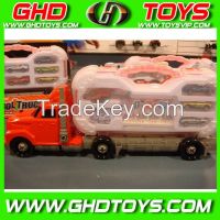 assembling container plastic truck with diecast car and helicopter and road sign
