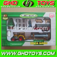 new arrival diecast farm machine series set including Agricultural tractor,fence,dogs,oil can,timber truck