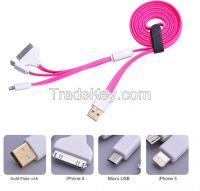 3in1 Injection gold plate USB Noodle cable for iPhone 6/6Plus/5/5C/5S, iPhone3G/4S, Micro USB device From China