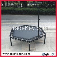 new arrival CE appraoved jumping fitness hexagonal trampoline with handle bar