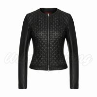 Women Leather Jacket with Quilted Front