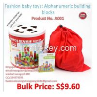 A001 baby toys-wooden-100pcs alphanumeric building blocks From Singapore