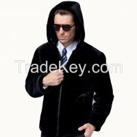 2015 Men's Luxury Fashion 100% Merino Sheepskin Wool Real Natural Fur Hooded and Collar Genuine Leather Zipper Front Fly Clothing Coat Jacket