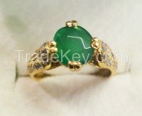 Round Emerald Crystal Stone Silver 925 Ring