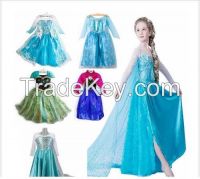 wholesale sell Frozen dress 2015 New girls Elsa & Anna frozen Dress For Girl diamond Princess Dresses party cosplay costume snow blue
