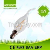  Filament C35T 2W E14 Candle Flame Candle Tailed Led Filament Bulb 110lm/w Filament Led Light  