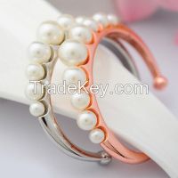 Rose gold cuff pearl bangles From China