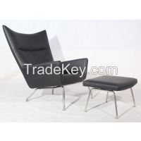 Hans wegner style wing chair with ottoman replica lounge chair