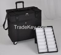 eyewear display suitcase salesman sample bag eyeglass storage case with wheels and puller