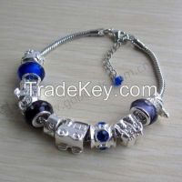 Pandora Style Beads With Metal Charms Bangle Bracelet