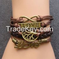 Handmade Adjustable Cuff Leather Rope Weave Rhinestone Unisex Bracelet