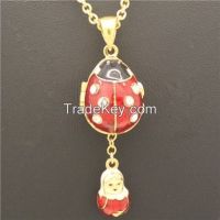 Ladybug Gold Plated Russian Style Faberge Easter Egg Enameled pendant necklace