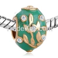 Hand Enameled Metal Easter Faberge Egg Beads For Charms Bracelet