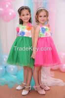 girl puffy dresses for kids, kids clothes girl dress with flowers