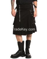 Black Gothic Zipper Fashion Utility Kilt 