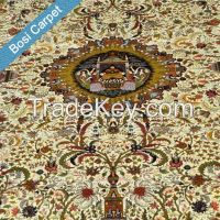 6x9ft Gold Medallion Red Main Border Silk Persian Rugs 