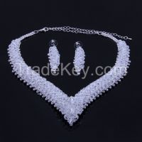 silver fashion wedding bridal jewelry set with necklace and earrings