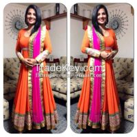 Orange Fusion Anarkali Gown