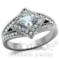 TK1760 Fancy Diamond-Shaped Halo Stainless Steel AAA Grade CZ Engagement Ring