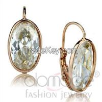 LO3877 Rose Gold AAA Grade CZ Oval-Shaped Earrings