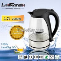 1.7L transparent boiling glass kettle for hotel, teahouse