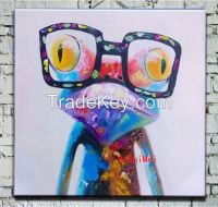 Cartoon Animal Abstract Oil Painting Frog Wears Glasses Wall Stickers