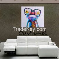 Cartoon Animal Abstract Oil Painting Frog Wears Glasses Wall Stickers From China