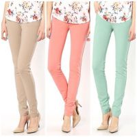 2015 Women Ladies Skinny Pencil Stretch Colour Long Pants Trousers 3030 