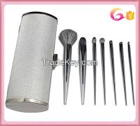 Tapered 7pc silver aluminum handle no ferrule makeup brush set with sh