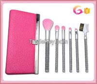 6 piece Extremely Soft High Quality Makeup Brush Set with triangle pink clemence leather case